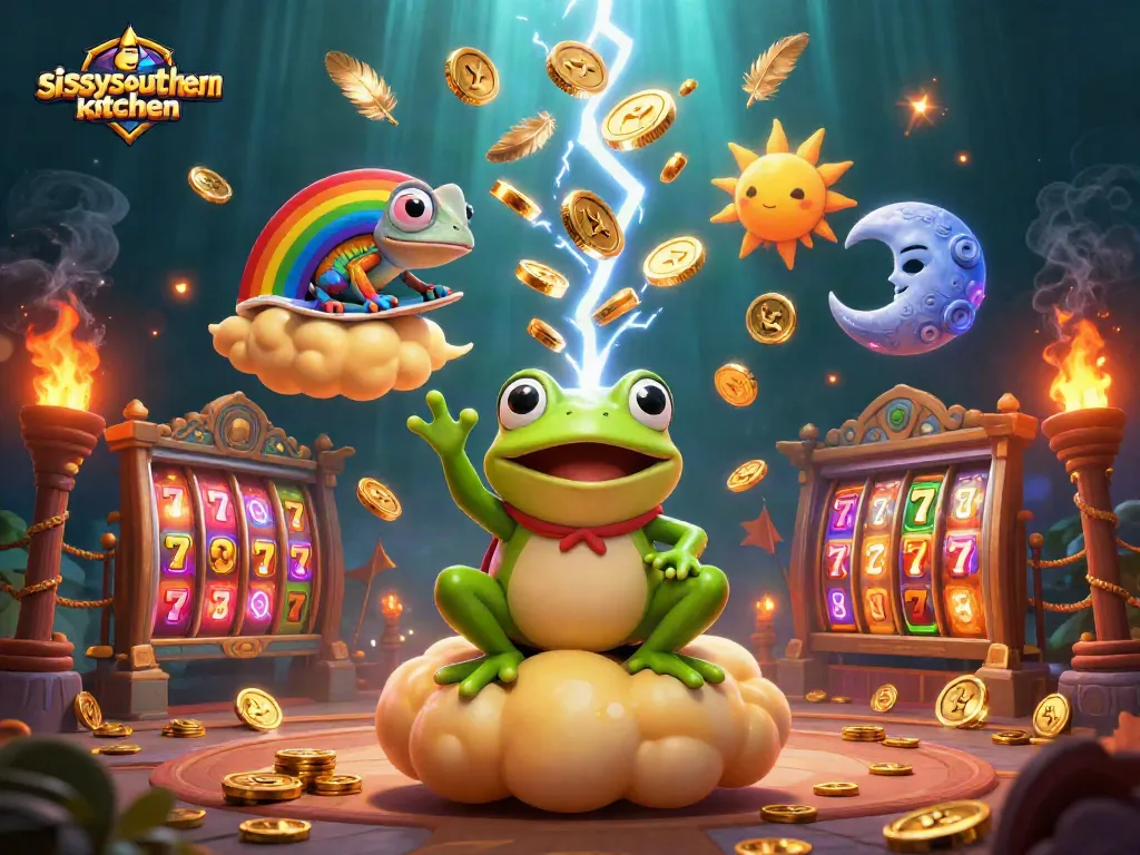 Sissyssouthernkitchen showcases a vivid casino scene with playful characters and slot elements.